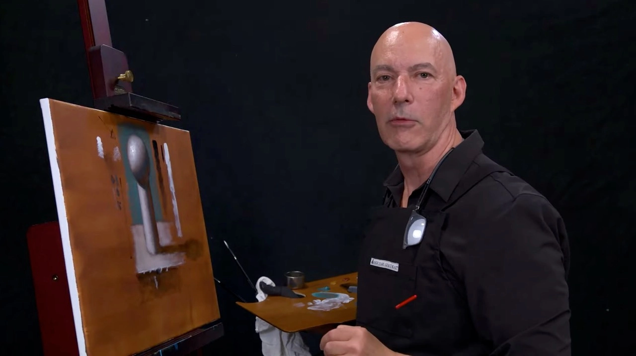 John Wellington of Jerry’s Artarama demonstrating oil painting brush care and medium mixing techniques