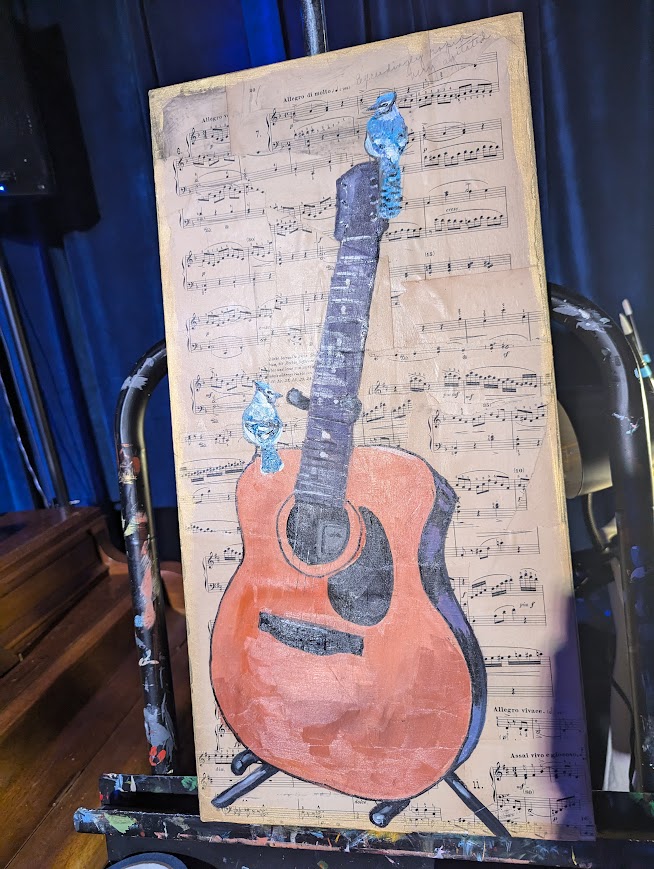 How I Use Oil Paint in My Mixed Media Art: 5 Inspiring Techniques 5 Finished work Painted Loive at the Blue Jay Listening Room